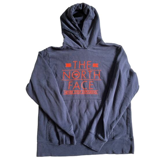 The North Face Men's Size Medium Spell Out Logo Blue Hoodie Hooded Sweatshirt - Picture 1 of 7